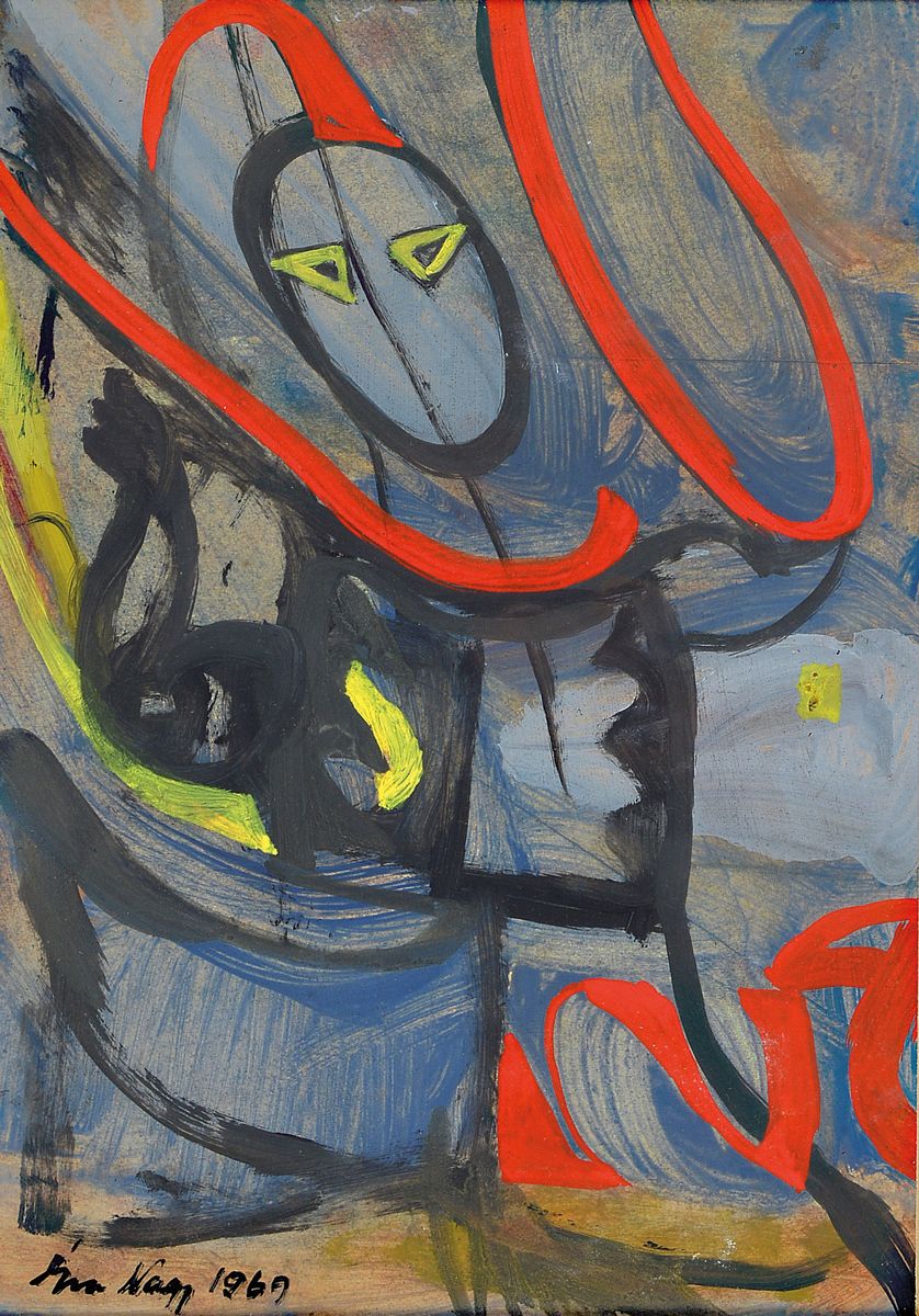 Eva Nagy, 1921 - 2003, Mischtechnik auf Papier, figürliche Darstellungen, signiert und dat. 1969, PP. 20 x 14 cm, unter Glas Rahmen: 33 x 26 cm, PP ...