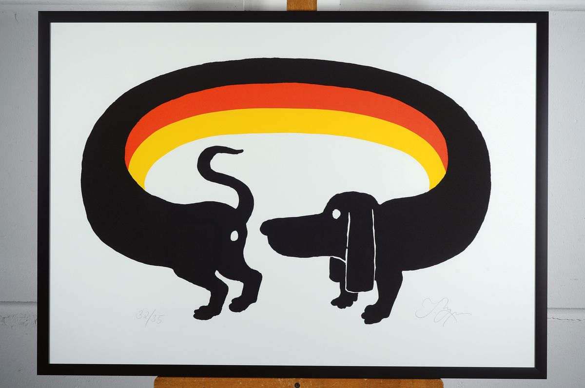 Detail k: Tomi Ungerer, 1931 - 2019, Serigraphie auf dickem Papier, Ost meets West, handsigniert 32/35, ca. 84 x 59.5 cm, unter Glas, Rahmen
