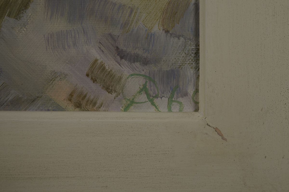 Detail a: August Ohm, geb. 1943, deutscher Zeichner, Maler und Autor, Studium an der Werkschule Hamburg, hier: Blumenstillleben, Öl/Lwd, monogrammiert AO und ...