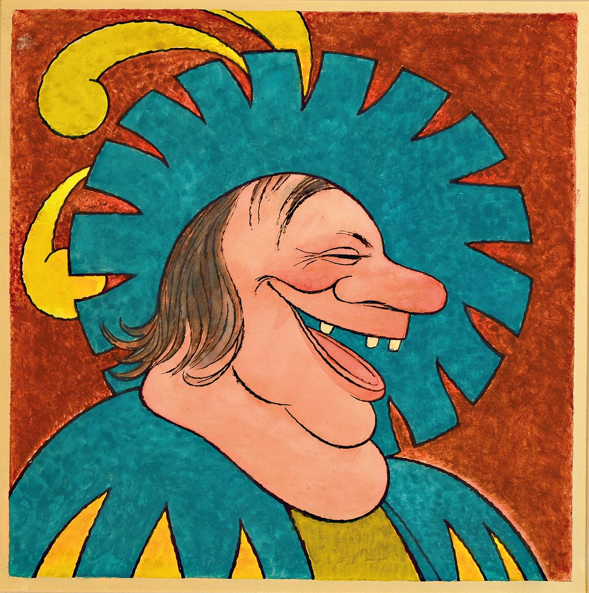 Willi Hertlein, 1908 - 1968, humoristisches Porträt, Mischtechnik, direkt aus dem Künstler-Nachlass, ca. 25 x 24 cm, unter Glas, Rahmen