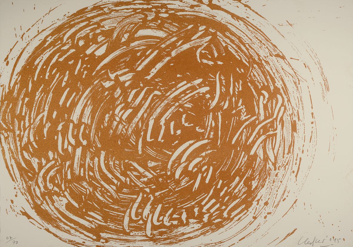Günther Uecker, geb. 1930, Terragraphie (Sanddruck) auf Römerturm, Museumskarton Antikweiß, handsigniert, num. 67/100, aufgrund des aufgetragenen ...
