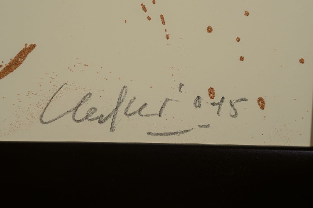 Detail a: Günther Uecker, geb. 1930, Terragraphie (Sanddruck) auf Römerturm, Museumskarton Antikweiß, handsigniert, num. 67/100, aufgrund des aufgetragenen ...