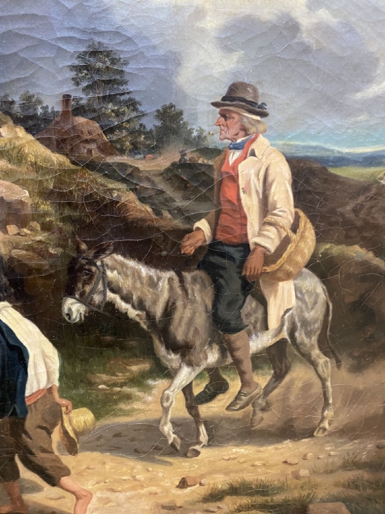 Detail b: Hippolyte Bellange 1800-1866, Begegnung am Brunnen, Öl/Lwd, signiert, ca. 54 x 64.5 cm, Prunkrahmen 70 x 82.5 cm, l. Altersspuren