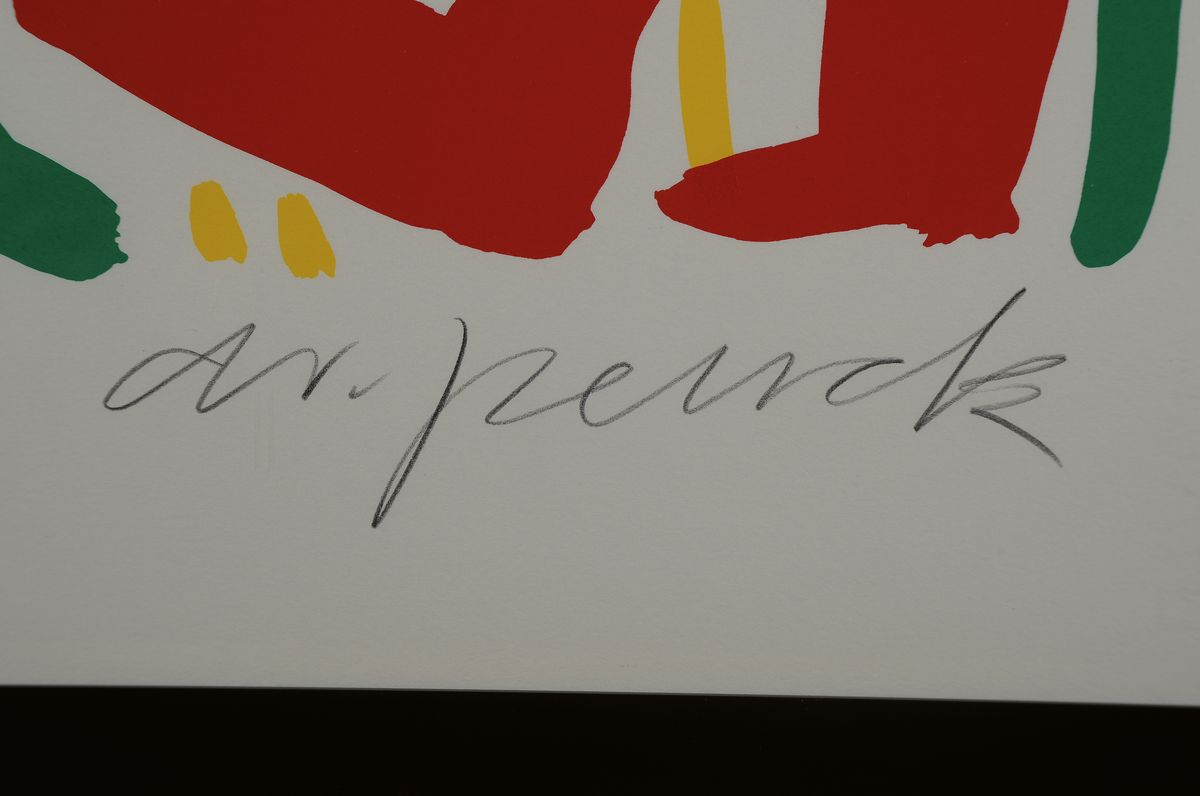 Detail a: A.R. Penck, 1939 - 2017, Serigrafie auf dickem Karton, "Europa", kleine Auflage nur 35 handsignierte Ex., num. 32/35, aus 1995, ca. 84 x ...