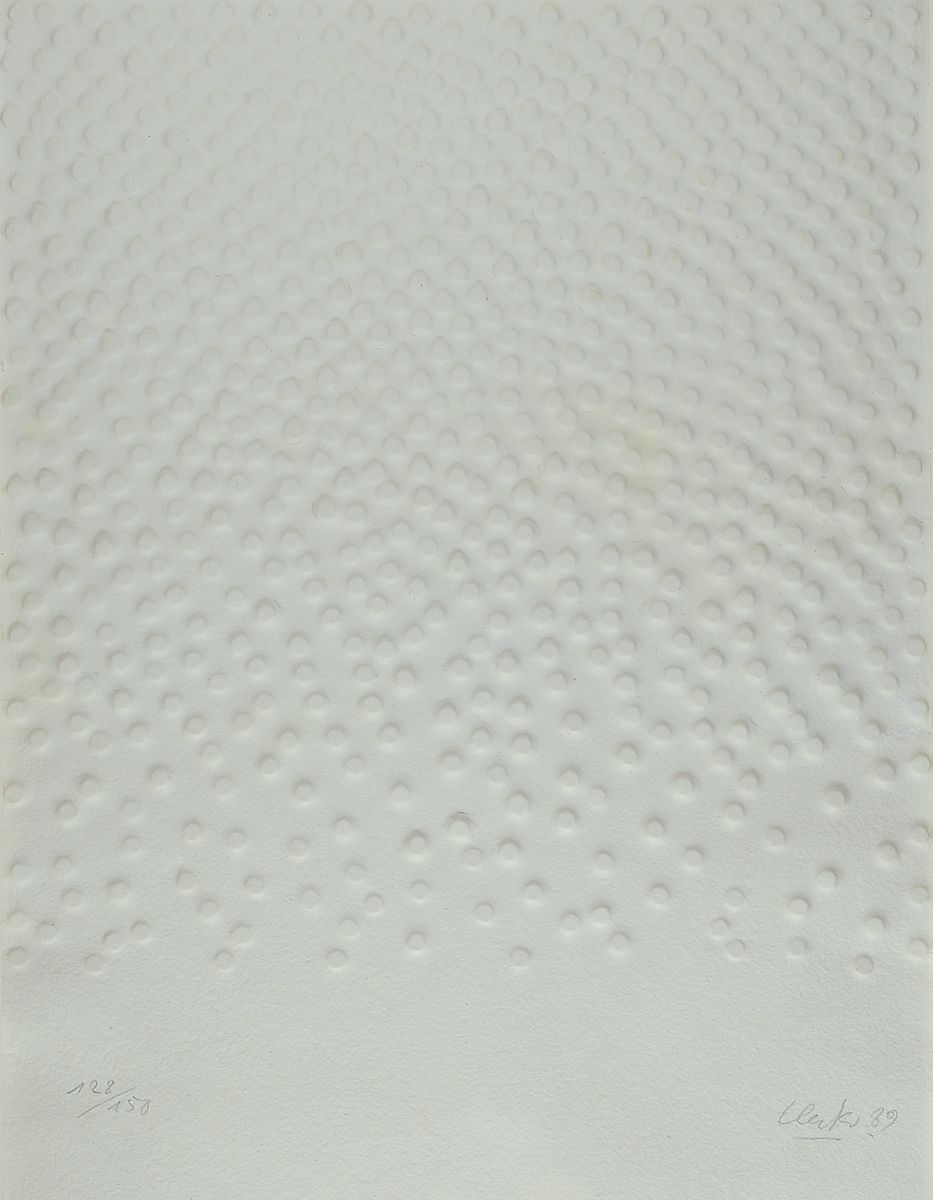 Günther Uecker, geb. 1930, Prägedruck von 1989, num. 128/150, 70 x 50 cm, unter Glas, Rahmen ca. 104 x 83 cm