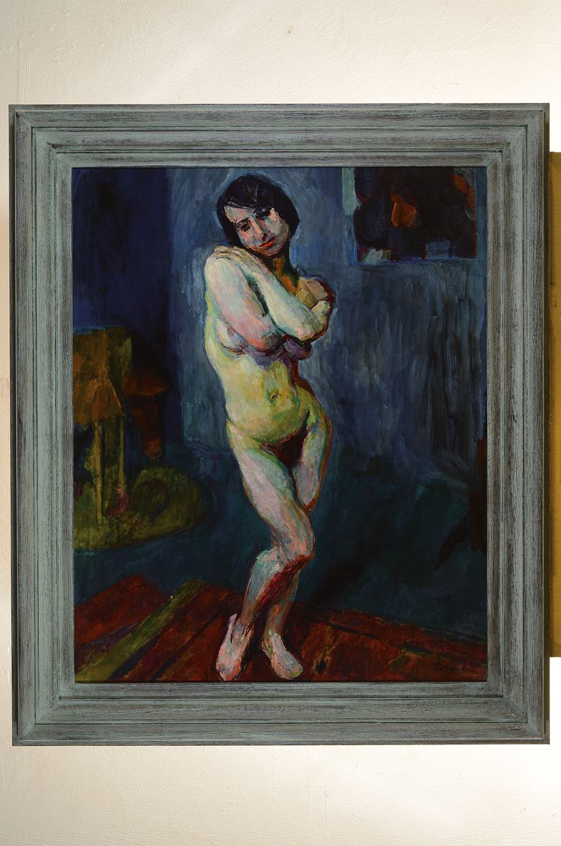 Detail k: Hans Purrmann, 1880 Speyer - München 1966, stehender Frauenakt, Öl/Lwd, signiert, aus 1914, früher expressiver Akt in typ. Manier der ...