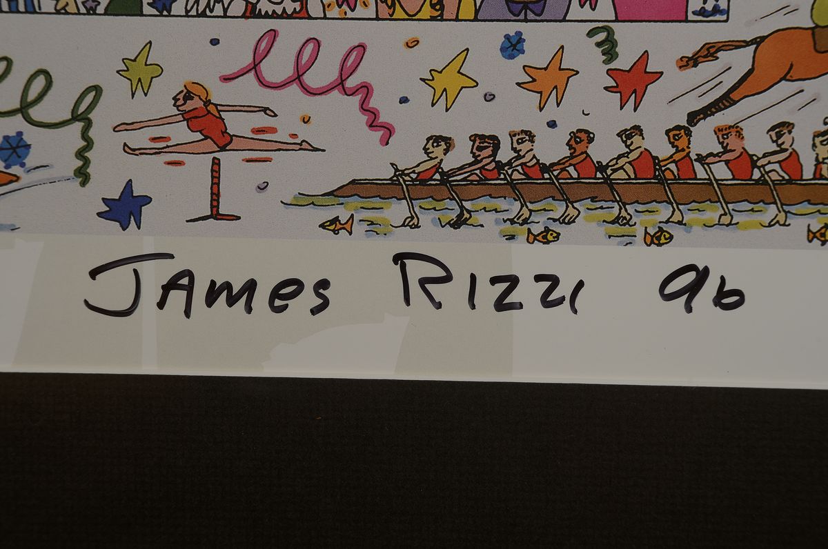 Detail a: James Rizzi, 1950 - 2011, Litho, "A village for the World", handsigniert, dat. 96, ca. 90 x 71 cm, 107 x 77 cm, unter Glas, Rahmen