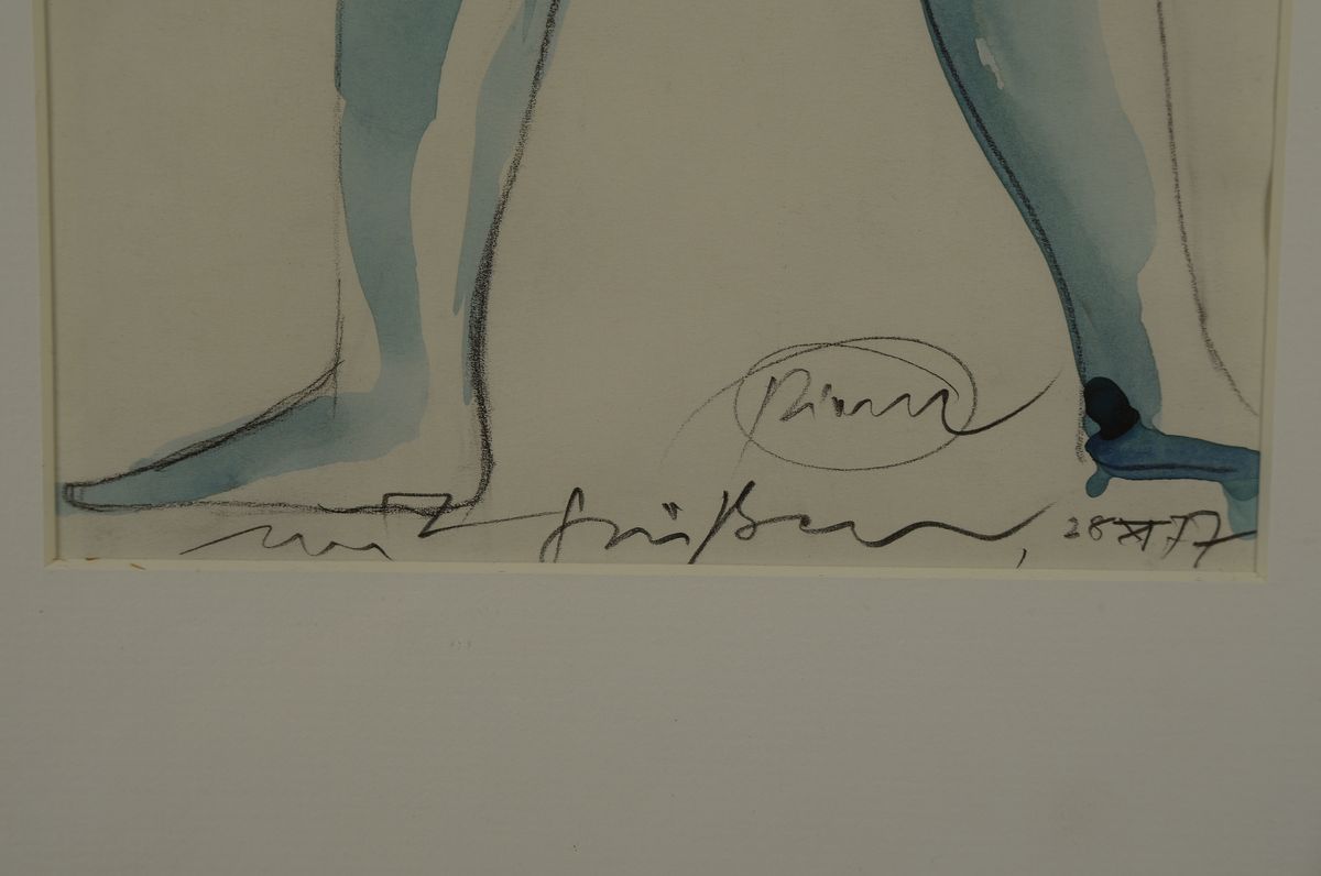 Detail a: Otto Piene, 1928 - 2014, weiblicher Rückenakt, Aquarell über Bleistift,signiert, mit Widmung:"mit Grüßen" und dat. 28.X.77. PP: 40 x ...