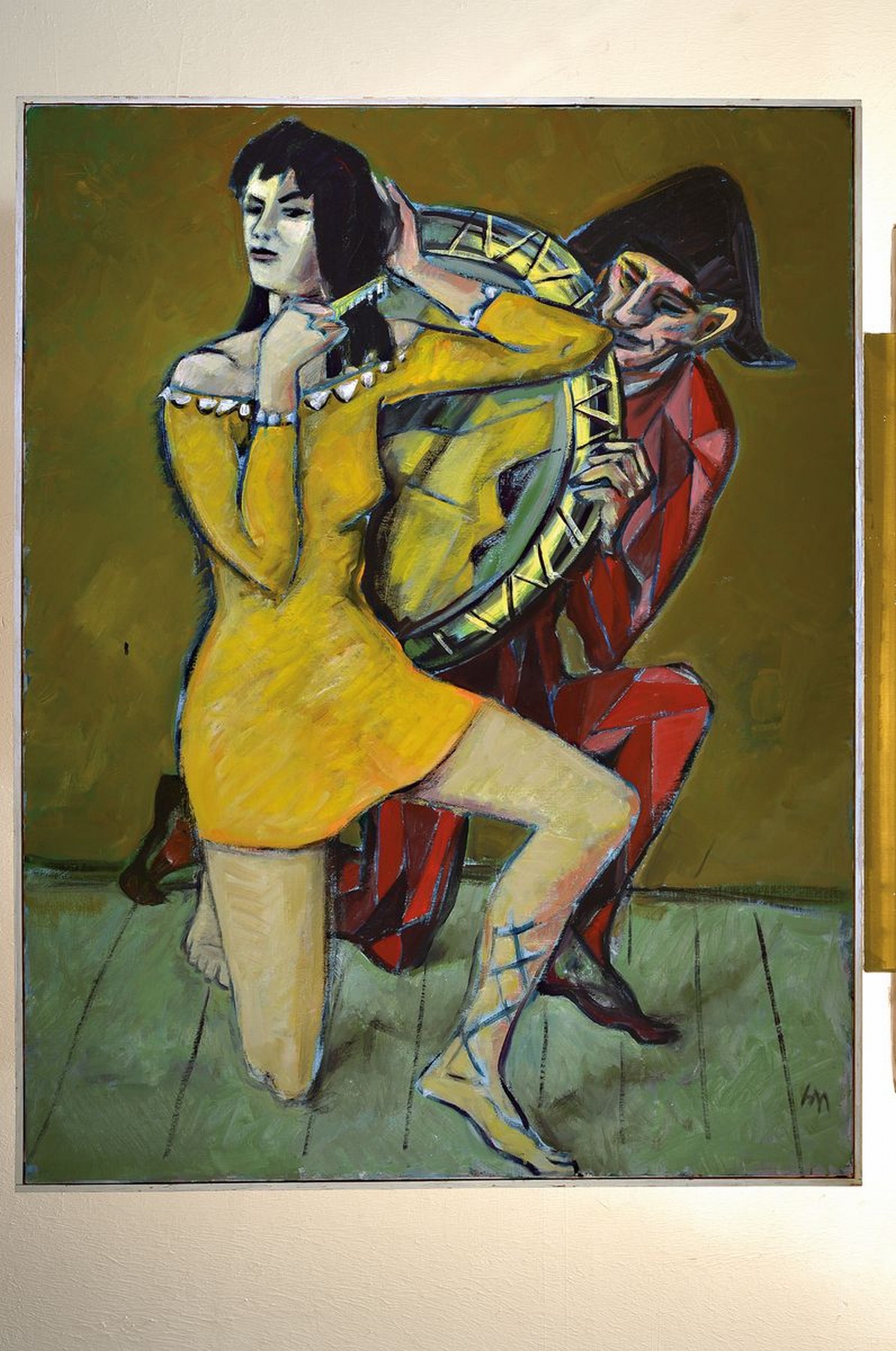 Detail k: Hans Meyer, Künstler aus Frankfurt, war ansässig in Eberstadt, Harlekin mit Dame nach Picasso, Öl/Lwd, monogrammiert HM, 130 x 100 cm