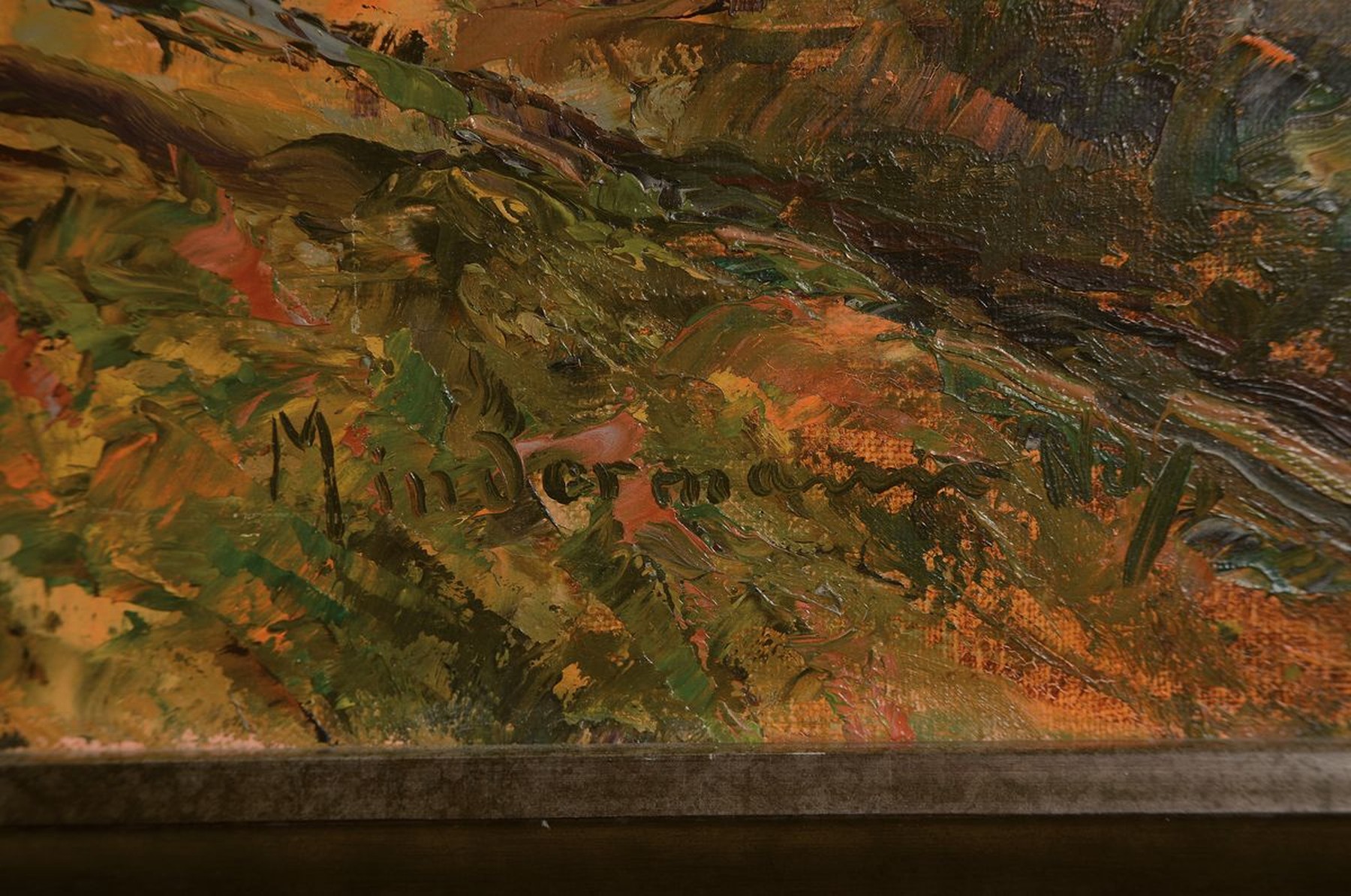 Detail a: Johann Heinz Mindermann, 1872 Bremen-1959 Norderney, Norddeutsche Landschaft mit Birken und Bauernhaus, Öl/Lwd, rechts unten signiert, ca. 60x80cm, ...