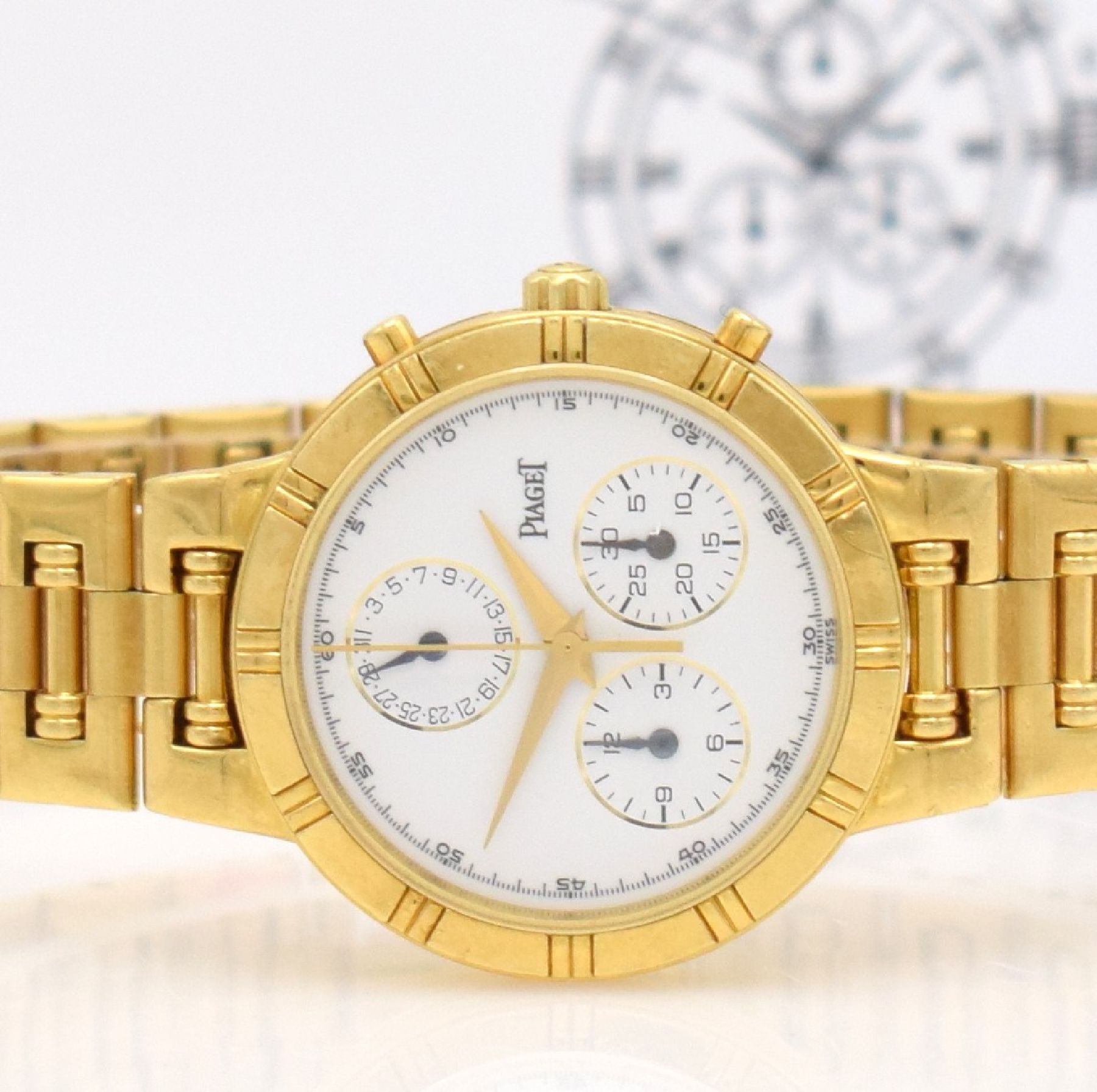 Detail a: PIAGET Dancer Complication Chronographe in GG 750/000, Schweiz um 2000, quarz, Ref. 14013 K 89, massives Goldgehäuse inkl. orig. Goldband, Boden ...