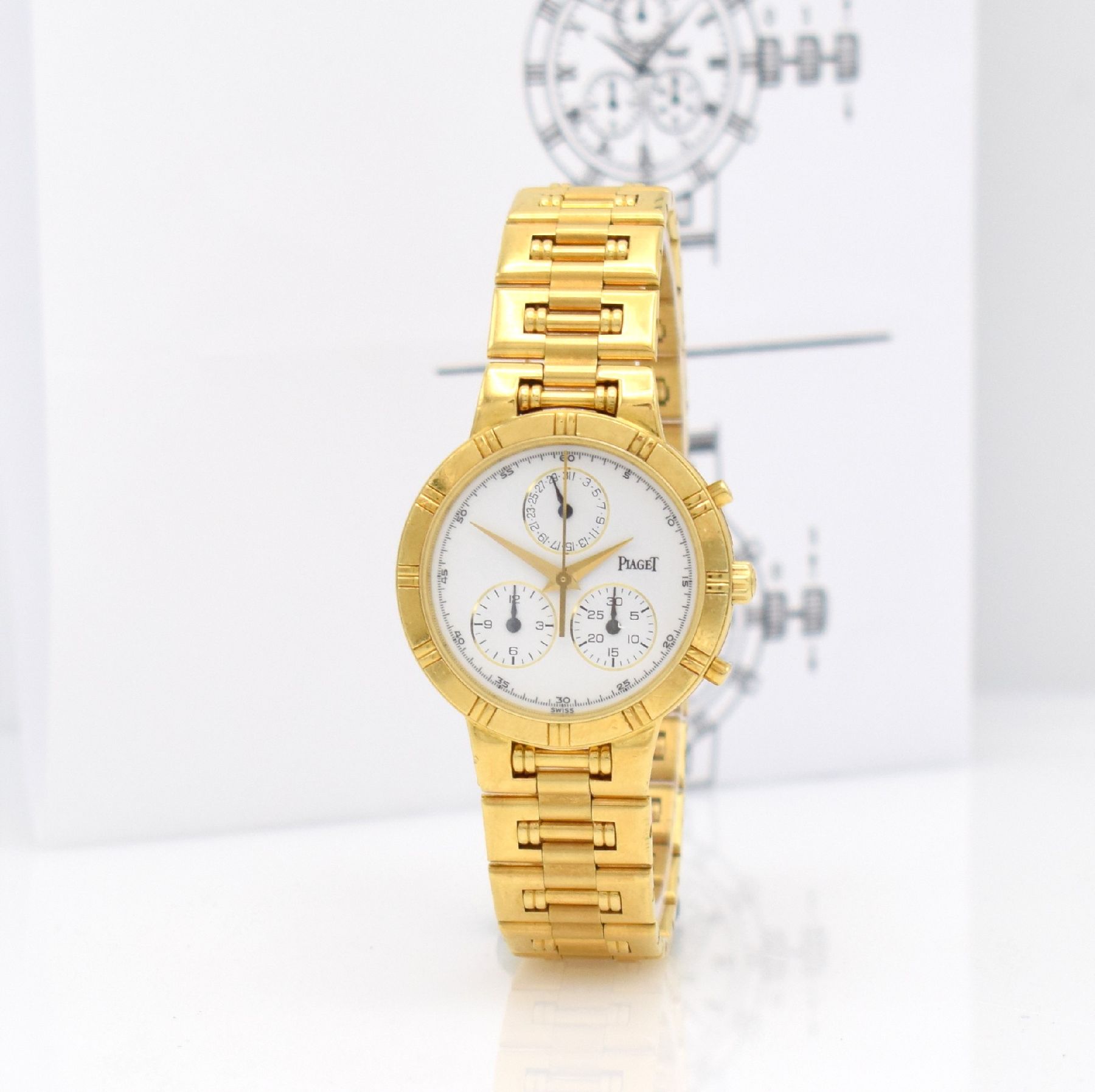 Detail b: PIAGET Dancer Complication Chronographe in GG 750/000, Schweiz um 2000, quarz, Ref. 14013 K 89, massives Goldgehäuse inkl. orig. Goldband, Boden ...