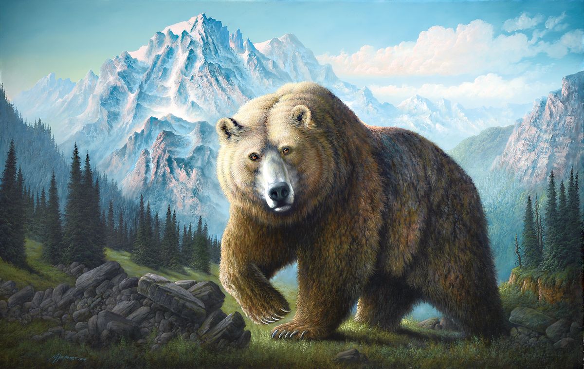 Manfred Herzog, geb. 1949 Ludwigshafen, Studium an der Meisterschule Kaiserslautern, 16Einzel und zahlreiche Gruppenausstellungen, Hier: Grizzlybär, ...