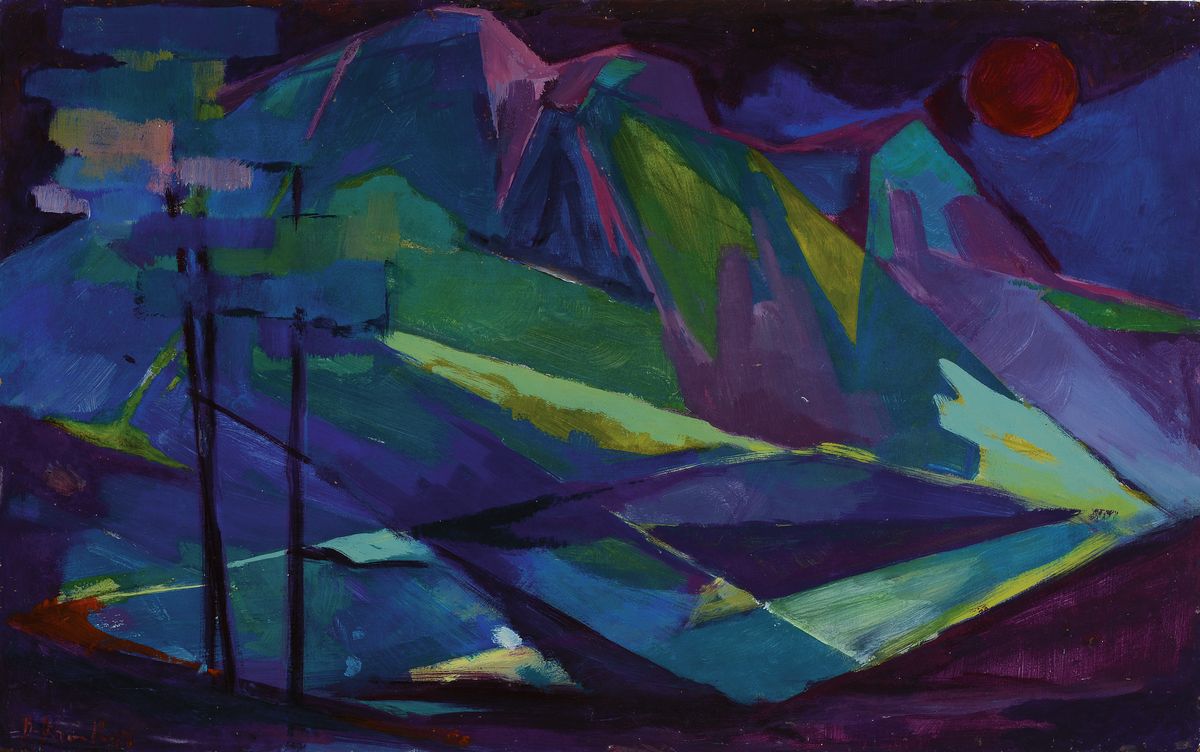 Buno Krauskopf, 1892-1960, Sonne über Gebirgslandschaft, Öl/Hartfaser, links unten signiert, ca. 45x72cm, R.