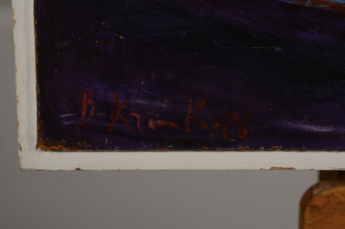 Detail a: Buno Krauskopf, 1892-1960, Sonne über Gebirgslandschaft, Öl/Hartfaser, links unten signiert, ca. 45x72cm, R.