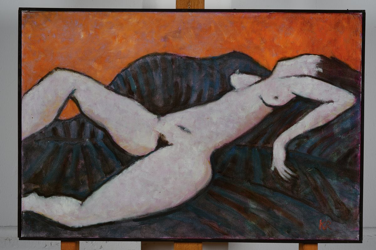 Detail k: Klaus Rößler, 1939-2019, Maler in Usedom, liegender Akt, Öl/Lwd, rechts unten monogr., ca. 40x60cm