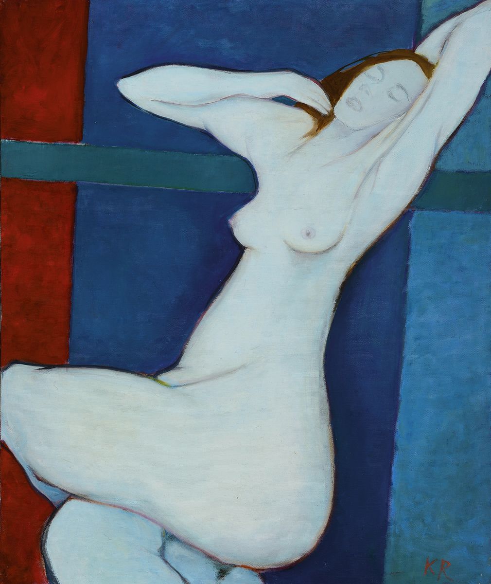 Klaus Rößler, 1939-2019, Maler in Usedom, sitzender Akt, Öl/Lwd, rechts unten monogr., ca. 60x50cm