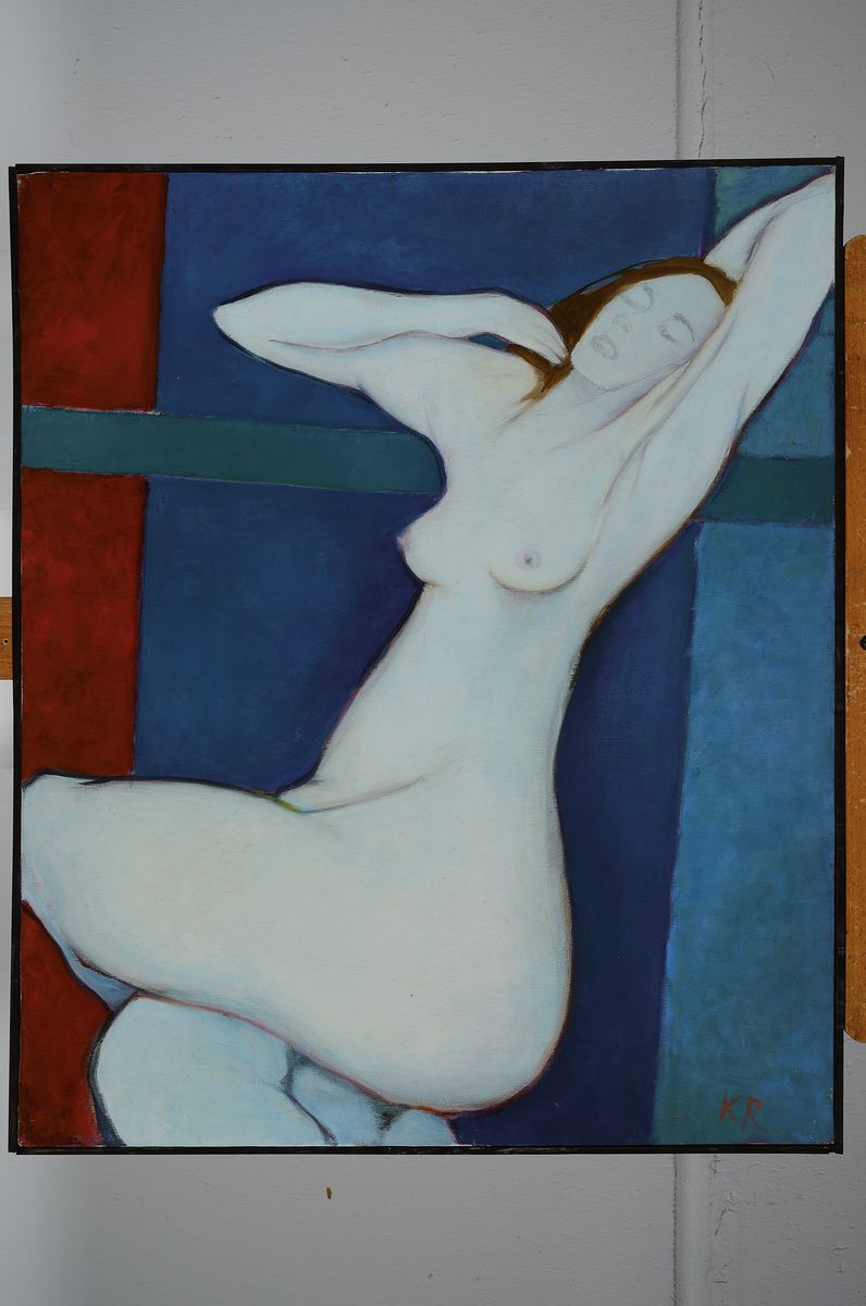 Detail k: Klaus Rößler, 1939-2019, Maler in Usedom, sitzender Akt, Öl/Lwd, rechts unten monogr., ca. 60x50cm