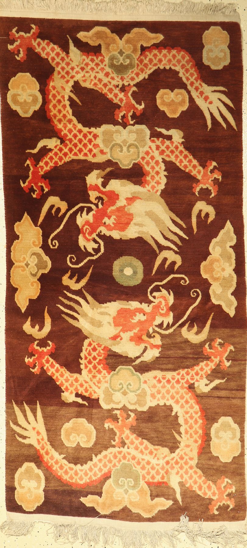 China Drachenteppich, China, ca. 50 Jahre, Wolle auf Baumwolle, ca. 194 x 92 cm, EHZ: 2-3