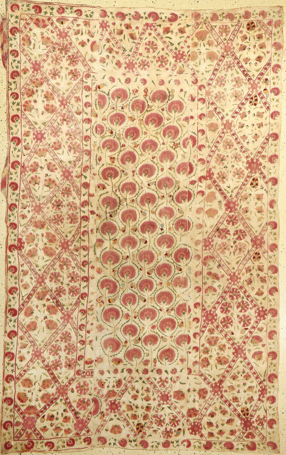 Ura Tube Susani antik, Usbekistan, 19.Jhd.,, Seide auf Baumwolle, ca. 220 x 138 cm, EHZ: 4, sammlerstück