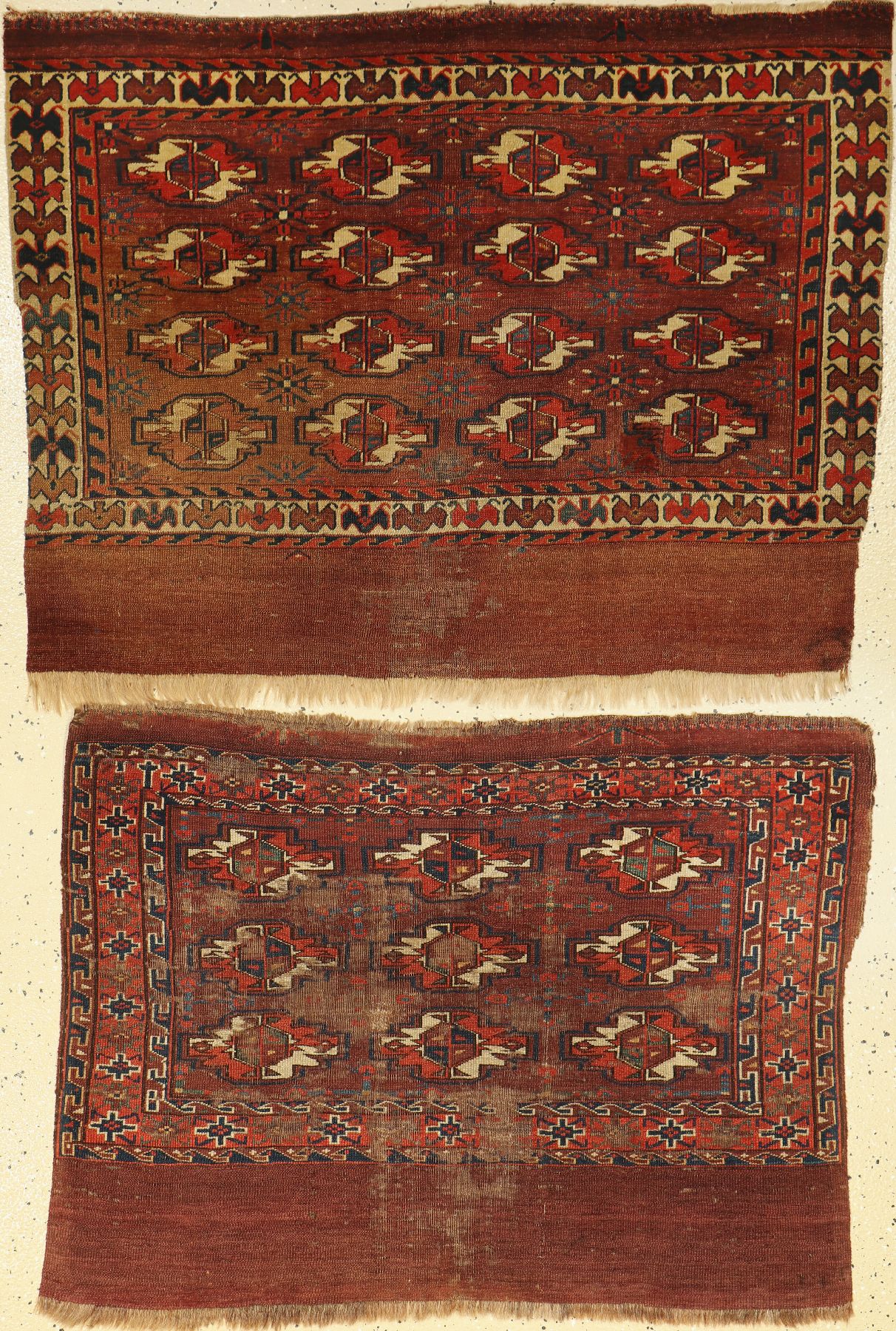 (2 Lots) 2x Frühe Yomud "Tschowals" antik, Turkmenistan, frühes 19.Jhd., Wolle auf Wolle, EHZ: (Alters und Gebrauchsspuren). ...