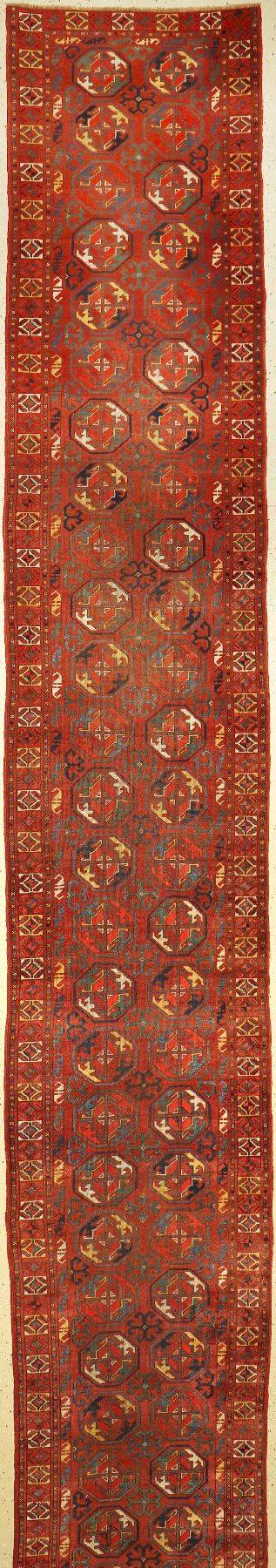 Karapalpaq "Galerie" antik, Kirgisistan, um1890, Wolle auf Wolle, ca. 636 x 86 cm, sehr selten, dekorativ, (gleichmäßige Gebrauchssp.)