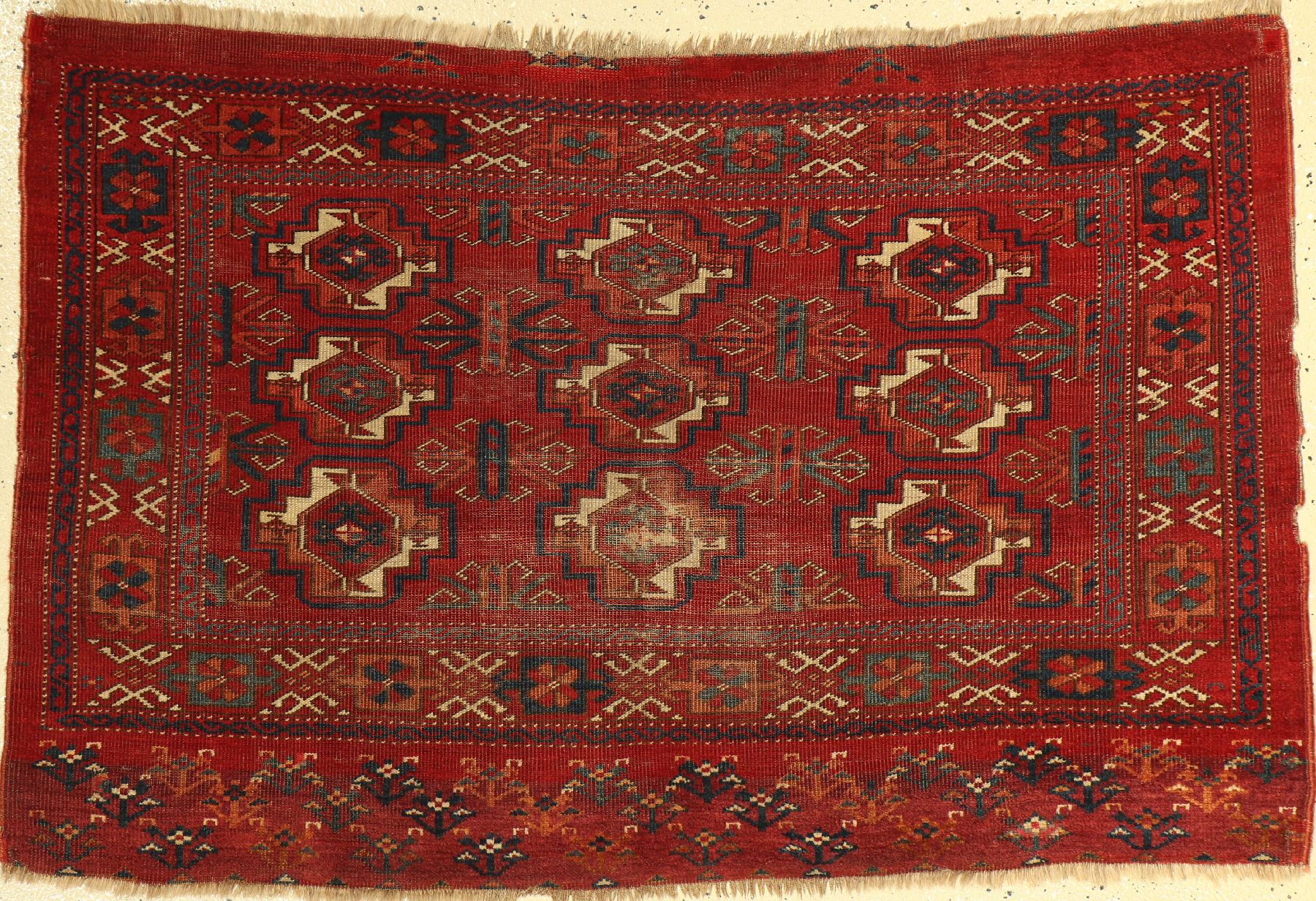 Früher Kizelayak "Tschowal" antik, Turkmenistan, Mitte 19.Jhd., Wolle auf Wolle, ca. 127 x 84 cm, EHZ: (Alters und Gebrauchsspuren). ...