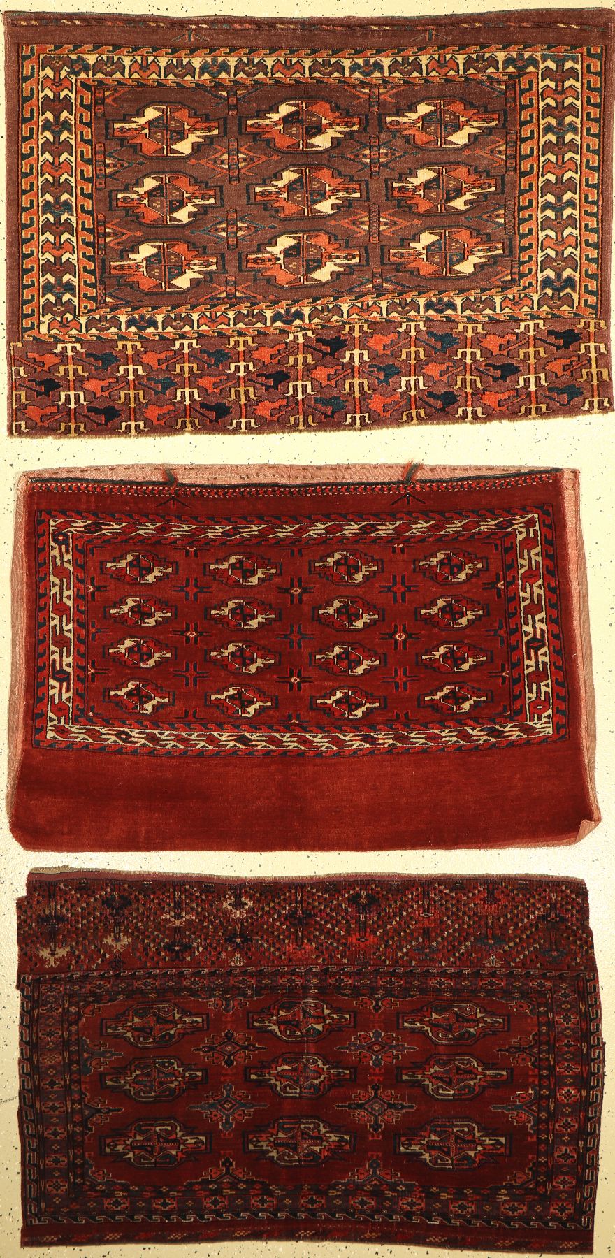 (3 Lots) Yomud "Tschowals", antik, Turkmenistan, um 1890-1900, Wolle auf Wolle, sammelwürdig, EHZ: 2-3