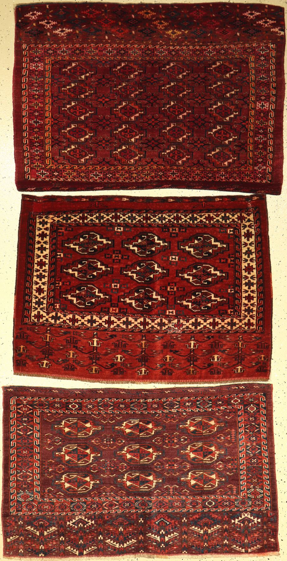 (3 Lots) Yomud "Tschowals", antik, Turkmenistan, um 1890-1900, Wolle auf Wolle, EHZ: 2-3