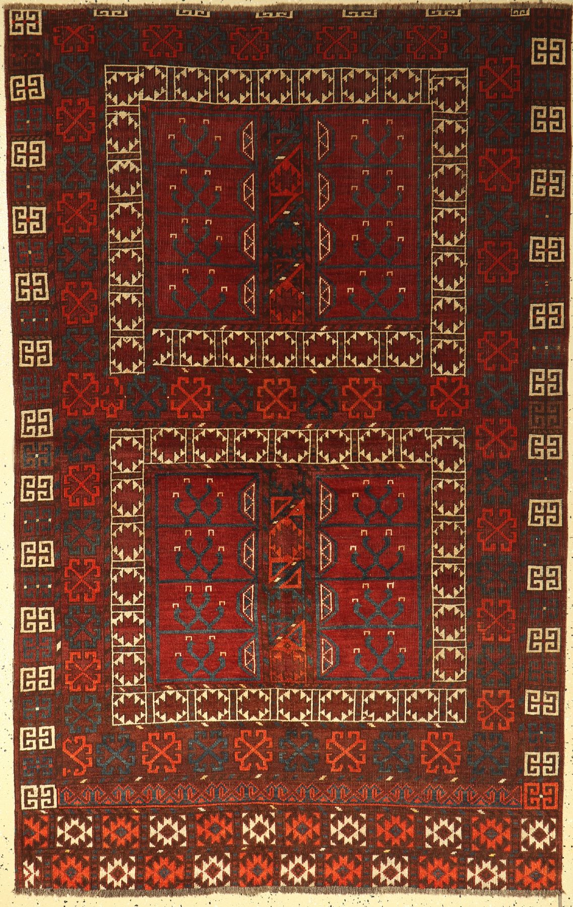 Ersari Engsi antik, Turkmenistan, um 1890, Wolle auf Wolle, ca. 200 x 125 cm, (Alters undGebrauchsspuren)