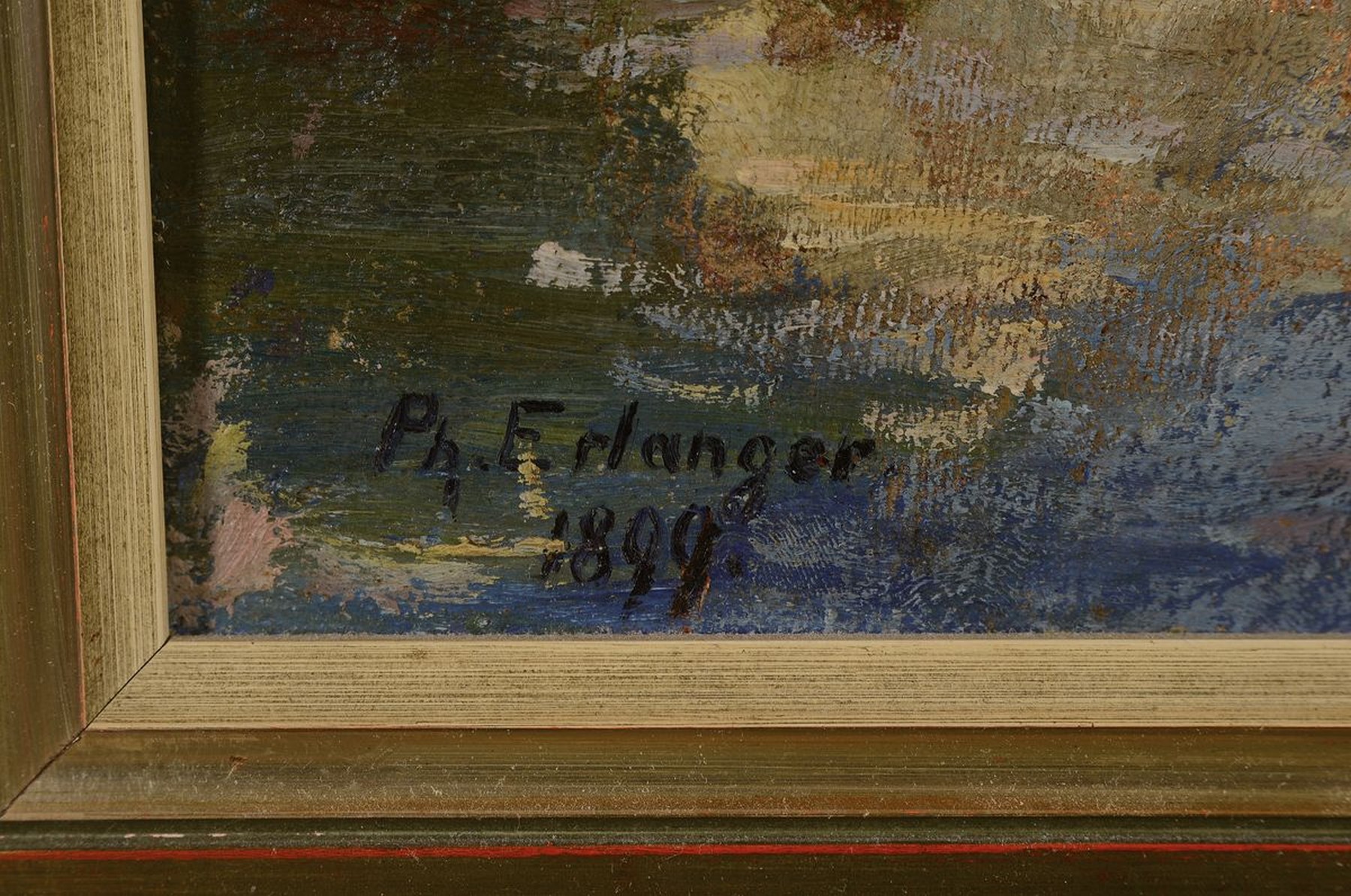Detail a: Philipp Jakob Erlanger, 1870 Frankfurt - 1934 Braunschweig, übermütige Jungen mit Pferden im Bachbett, Öl/Lwd, li. u. signiert und dat. 1899, ca. ...