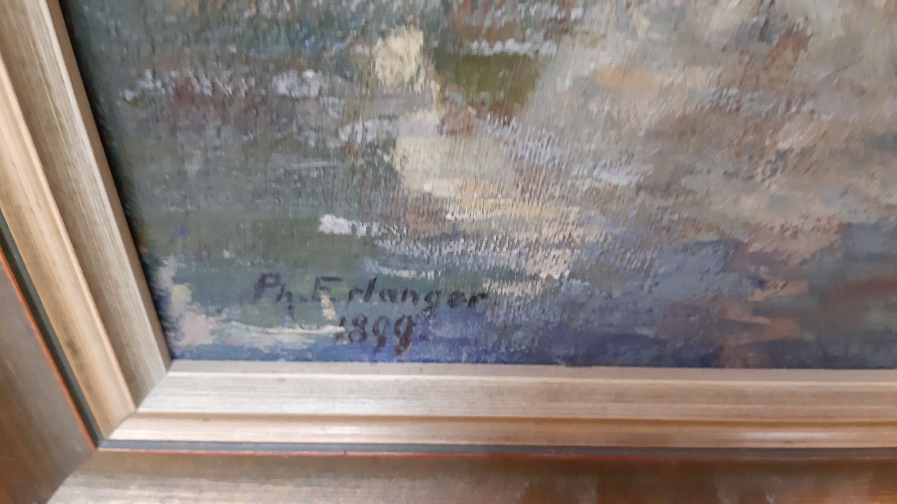 Detail c: Philipp Jakob Erlanger, 1870 Frankfurt - 1934 Braunschweig, übermütige Jungen mit Pferden im Bachbett, Öl/Lwd, li. u. signiert und dat. 1899, ca. ...