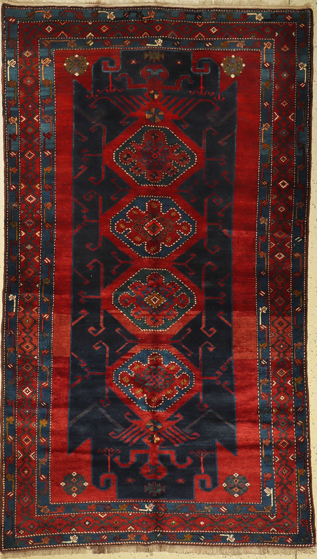 Armenischer Kasak alt, Kaukasus, um 1940, Wolle auf Wolle, ca. 288 x 164 cm, dekorativ, vollflorig, EHZ: 2-3