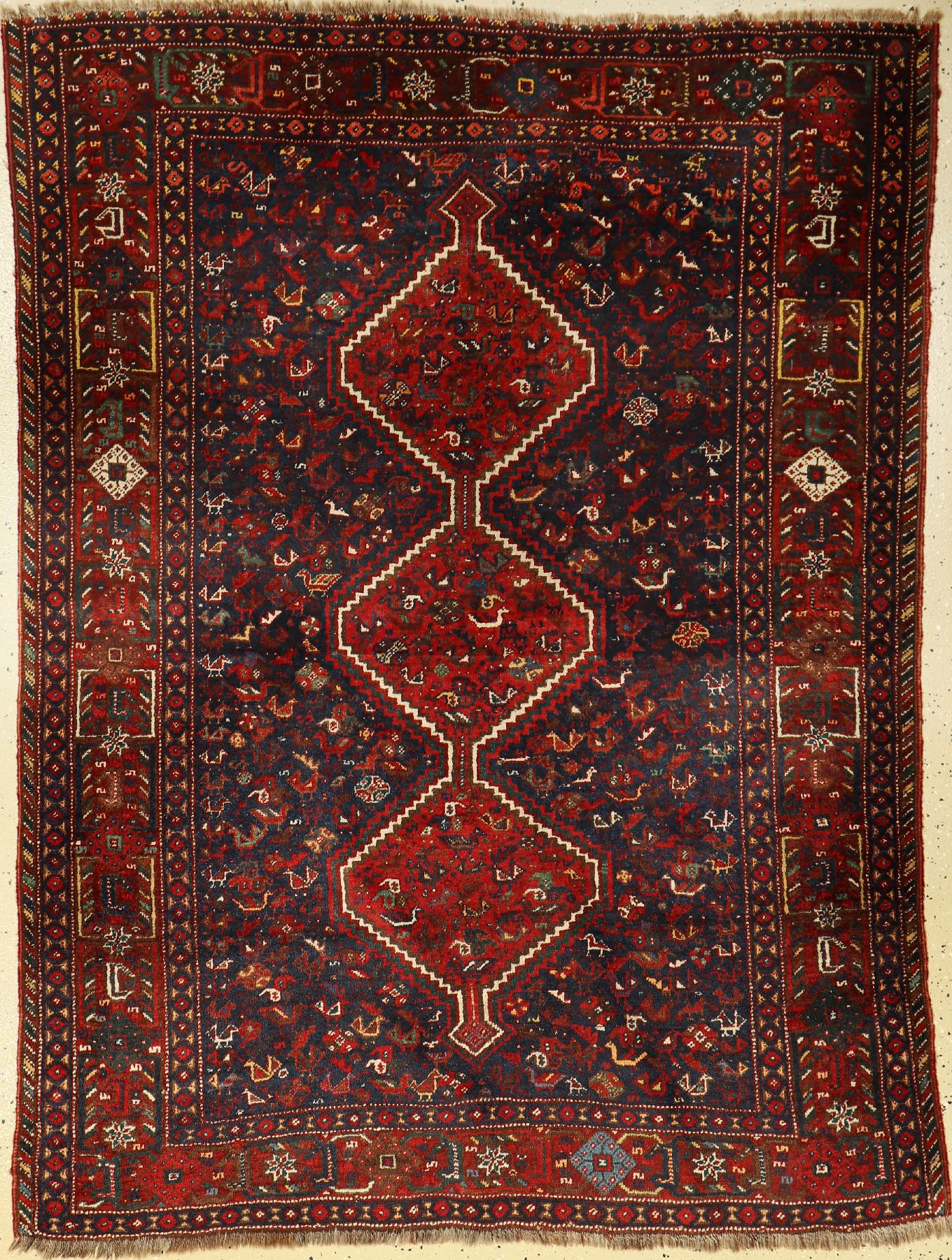 Khamseh alt (Chicken Typus), Persien, um 1920, Wolle auf Wolle, ca. 166 x 126 cm, selten, Naturfarben, EHZ: 2-3