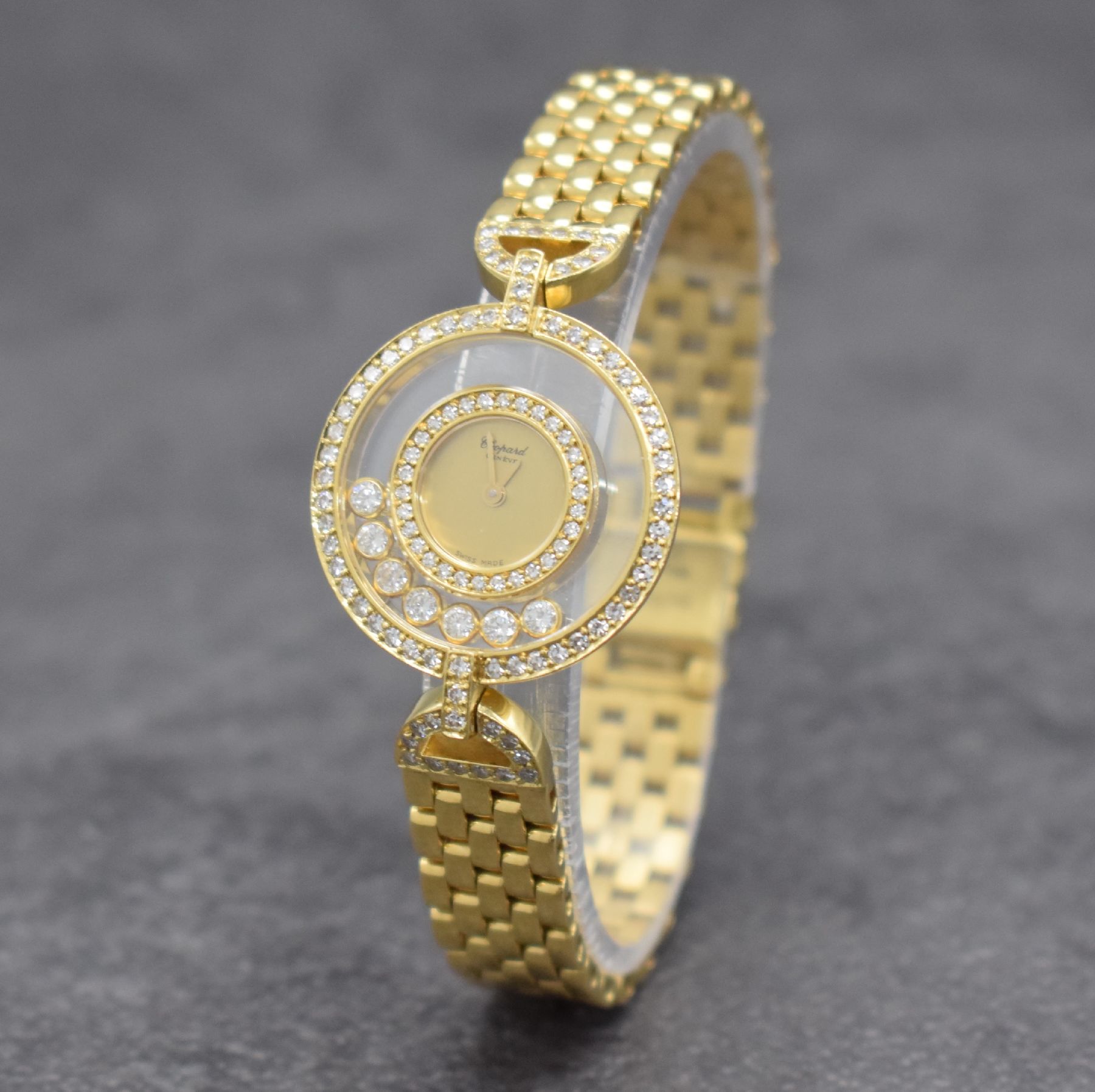 Detail b: CHOPARD Happy Diamonds ausgefallene Damenarmbanduhr in GG 750/000 mit Diamanten, Schweiz um 1990, Ref. 4097 1, beids. vergl. Gehäuse (Glas oben ...