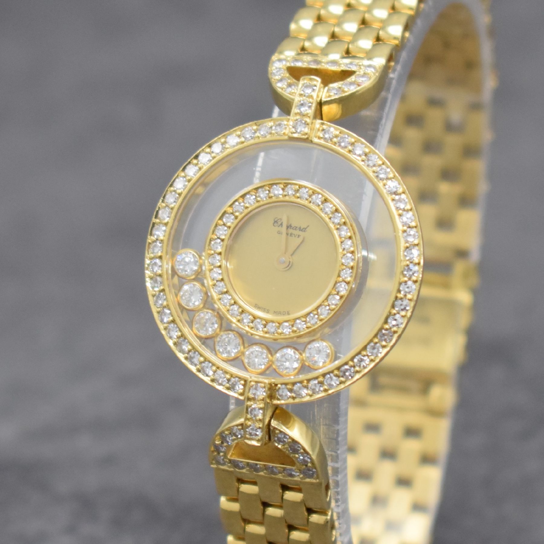 Detail c: CHOPARD Happy Diamonds ausgefallene Damenarmbanduhr in GG 750/000 mit Diamanten, Schweiz um 1990, Ref. 4097 1, beids. vergl. Gehäuse (Glas oben ...