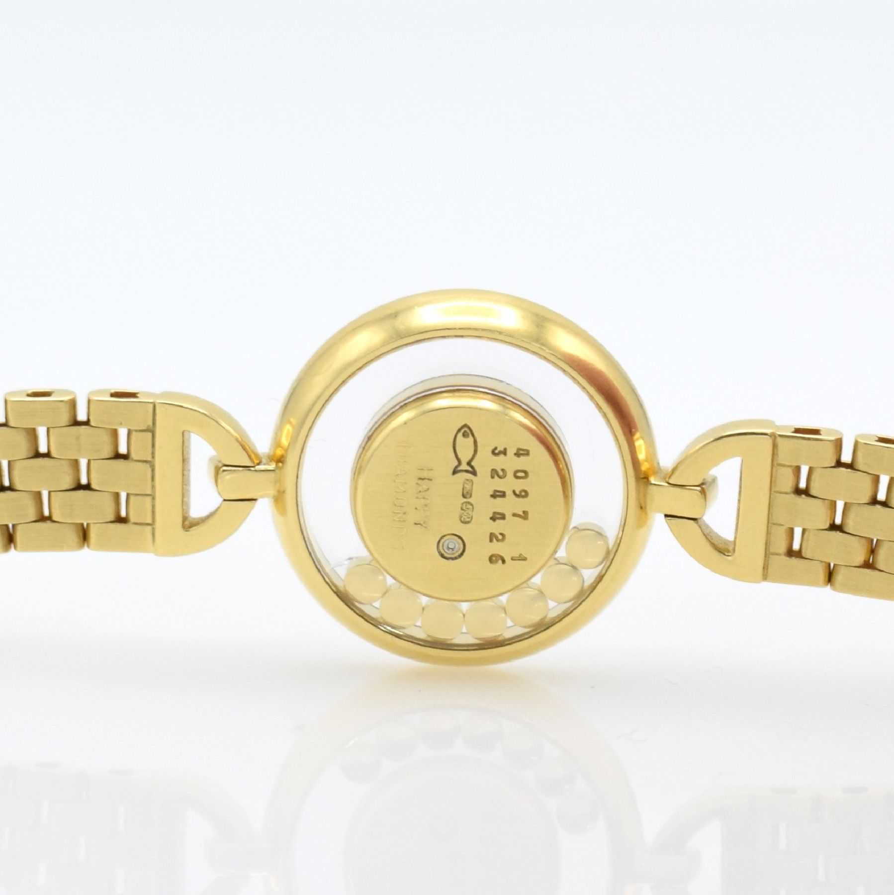 Detail f: CHOPARD Happy Diamonds ausgefallene Damenarmbanduhr in GG 750/000 mit Diamanten, Schweiz um 1990, Ref. 4097 1, beids. vergl. Gehäuse (Glas oben ...