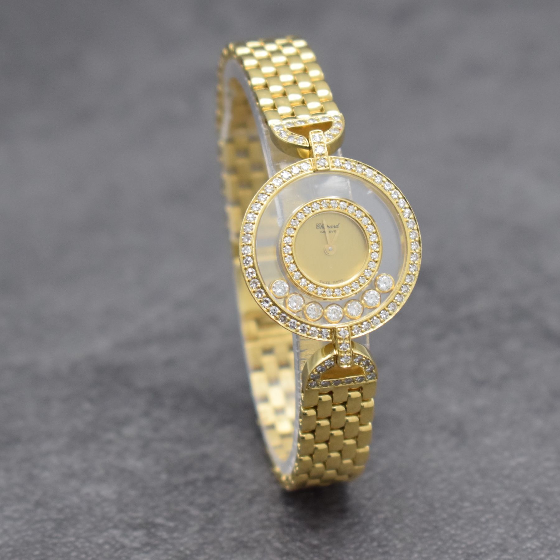 Detail h: CHOPARD Happy Diamonds ausgefallene Damenarmbanduhr in GG 750/000 mit Diamanten, Schweiz um 1990, Ref. 4097 1, beids. vergl. Gehäuse (Glas oben ...
