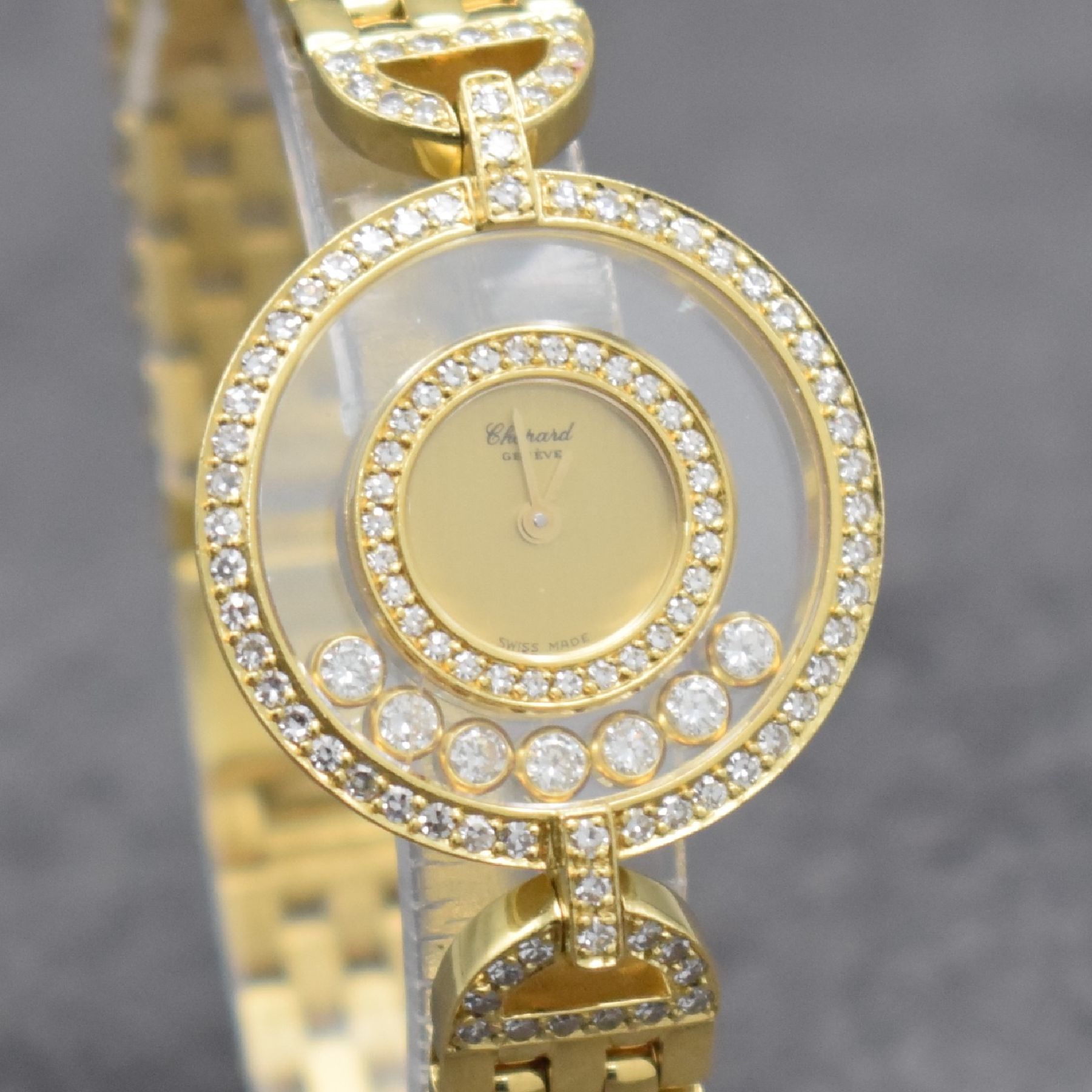 Detail i: CHOPARD Happy Diamonds ausgefallene Damenarmbanduhr in GG 750/000 mit Diamanten, Schweiz um 1990, Ref. 4097 1, beids. vergl. Gehäuse (Glas oben ...
