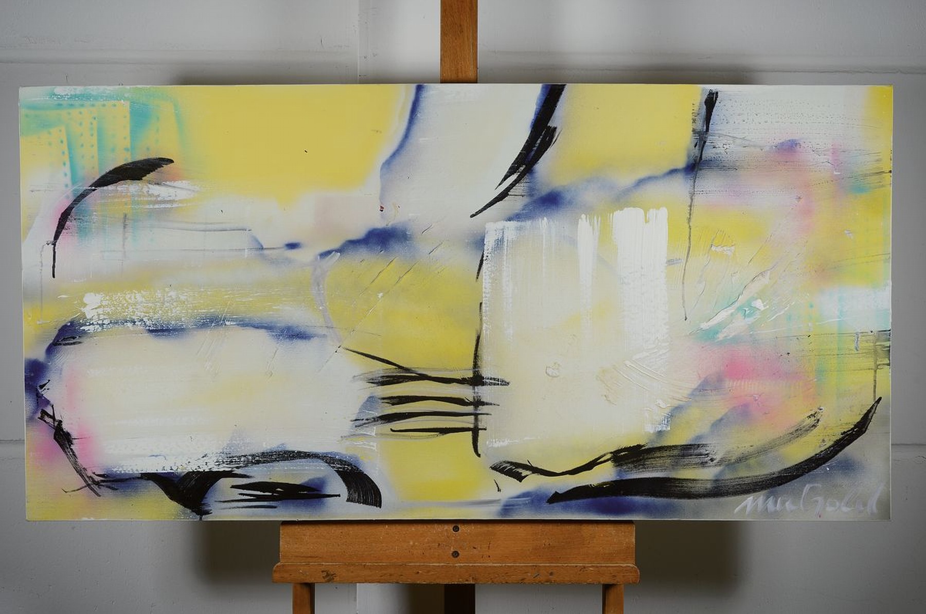 Detail k: Rainer Magold, geb. in Karlsruhe, Ausstellungen in Brasilien, USA, Italien, China u.a., hier: abstrakte Komposition, Acryl/Lwd, rechts unten ...