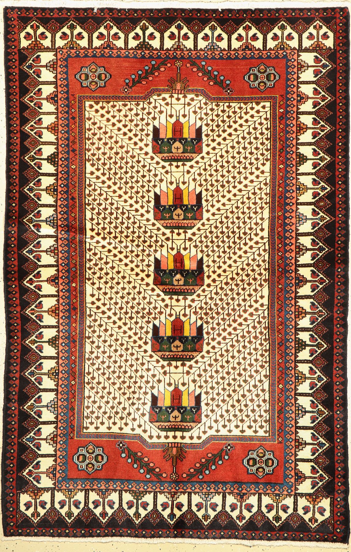 Seltener Saveh(Früchtekorb Motive), Persien, um 1960 ,Wolle auf Baumwolle, ca, 196 x 128 cmguter Zustand