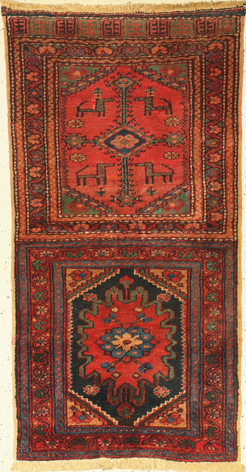 Offener Afschar Tasche, Persien, um 1950, Wolle auf Baumwolle, ca. 134 x 68 cm, Mottenfraß
