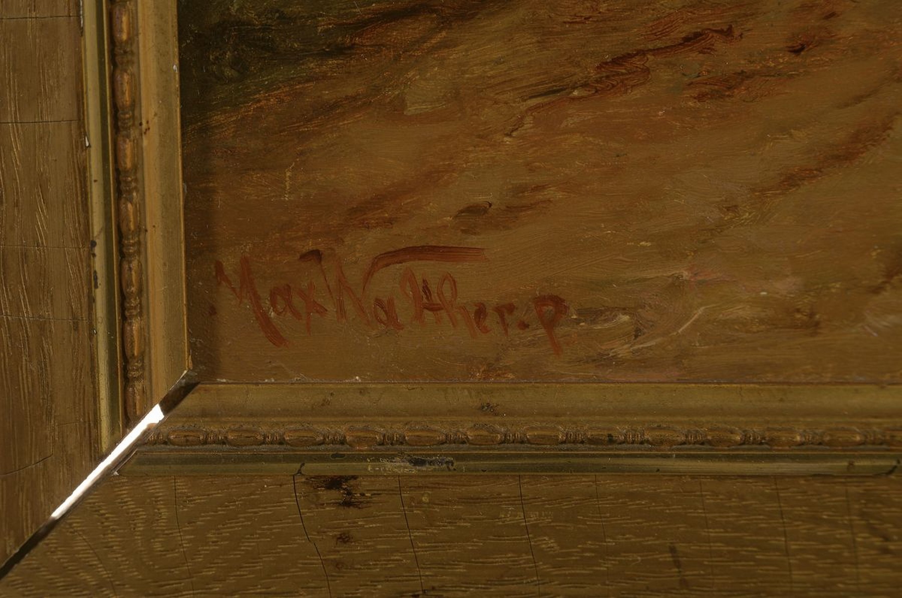 Detail a: Max Walther, 1856 Dresden - 1910, Ansicht einer Mühle, wohl Schwarzwald, Beobachtung der sonnenbeschienenen Mühle im Kontrast zum kühlen Kolorit ...