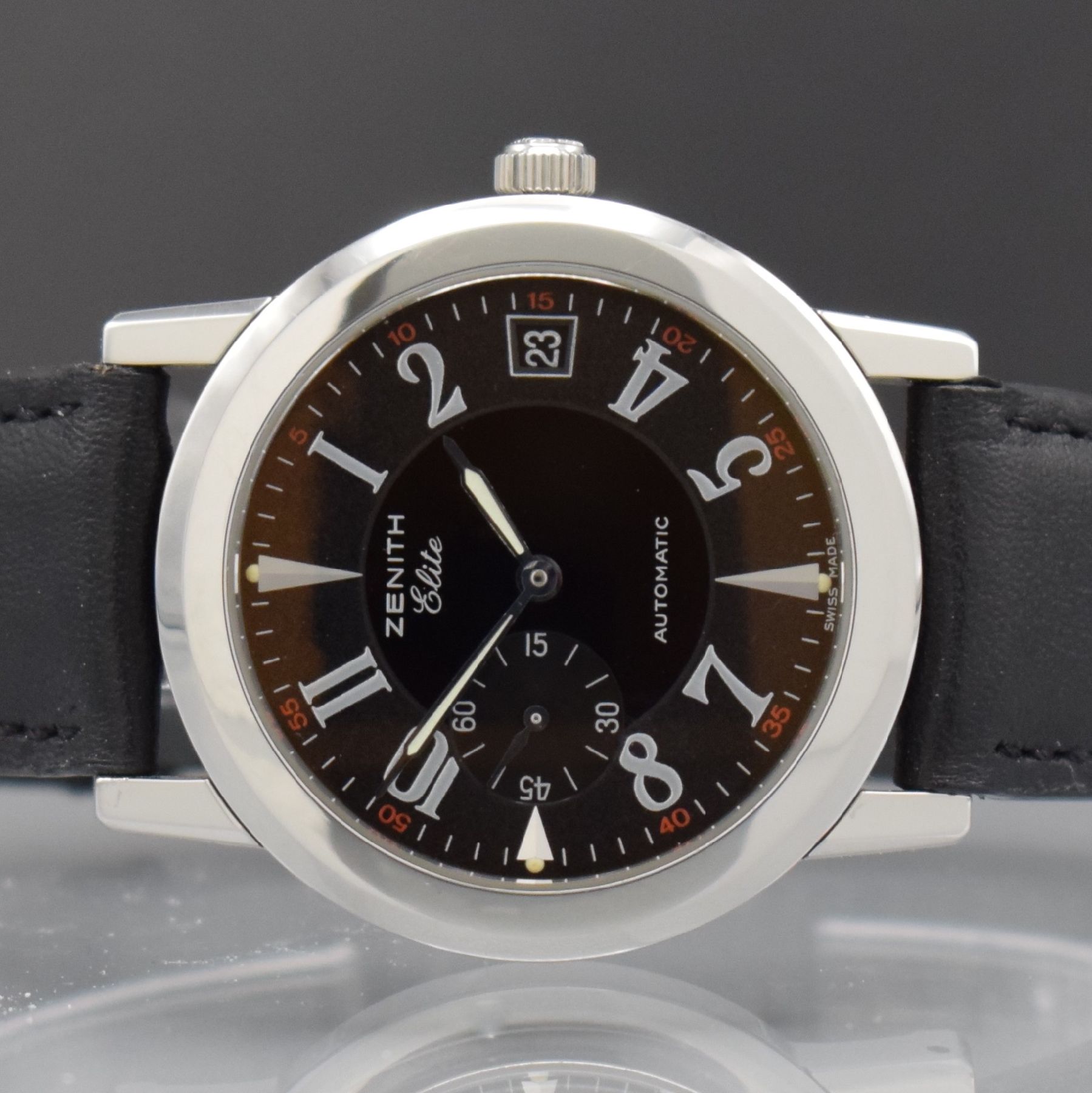 Detail a: ZENITH Elite Port Royal V Herrenarmbanduhr in Edelstahl Ref. 01/02.0450.680, Schweiz um 2000, Automatik, beids. vergl. Geh., Boden 6- fach verschr., ...