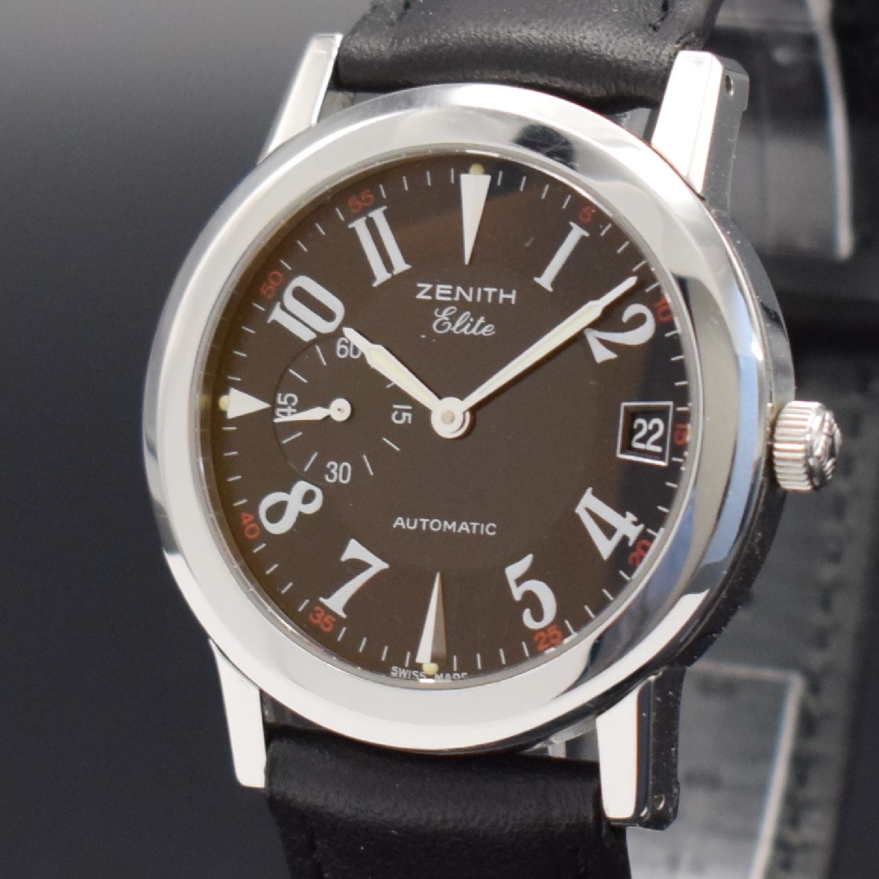 Detail c: ZENITH Elite Port Royal V Herrenarmbanduhr in Edelstahl Ref. 01/02.0450.680, Schweiz um 2000, Automatik, beids. vergl. Geh., Boden 6- fach verschr., ...
