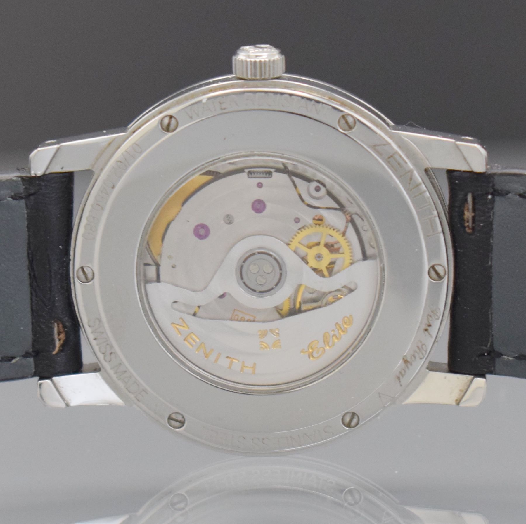 Detail f: ZENITH Elite Port Royal V Herrenarmbanduhr in Edelstahl Ref. 01/02.0450.680, Schweiz um 2000, Automatik, beids. vergl. Geh., Boden 6- fach verschr., ...