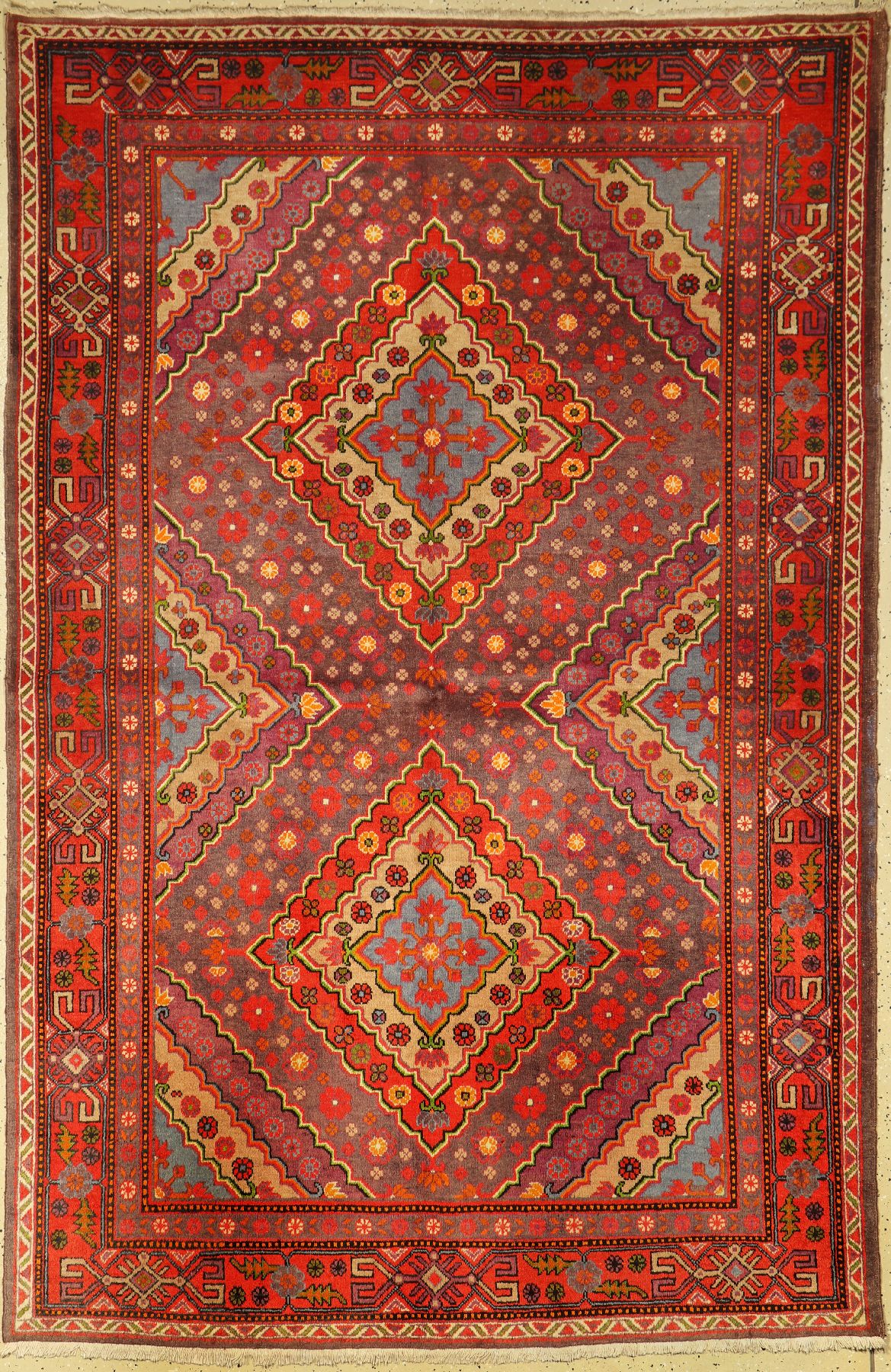 Erivan alt, Kaukasus, ca. 50 Jahre, Wolle auf Baumwolle, ca. 233 x 154 cm, EHZ: 2-3, (gereinigt)