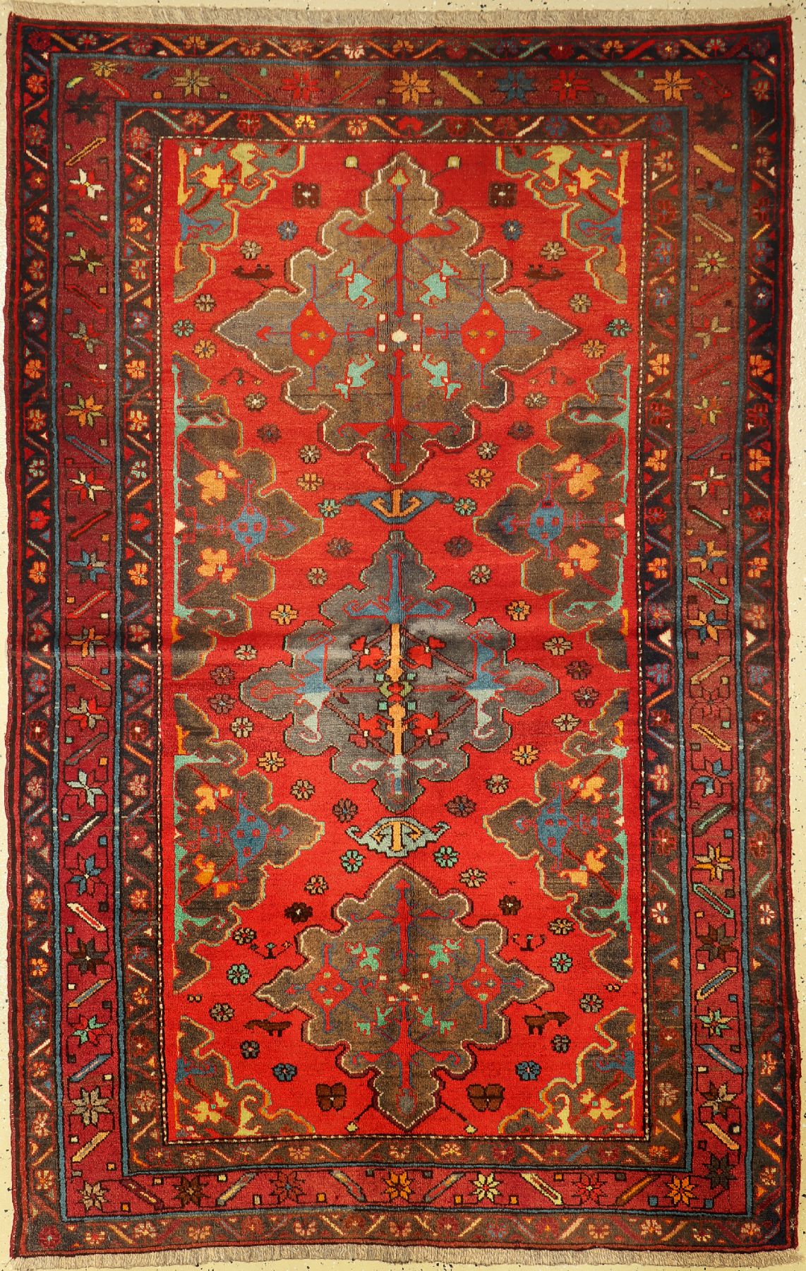 Kazak alt, Kaukasus, um 1960, Wolle auf Wolle, ca. 194 x 125 cm, EHZ:2-3,(gereinigt)