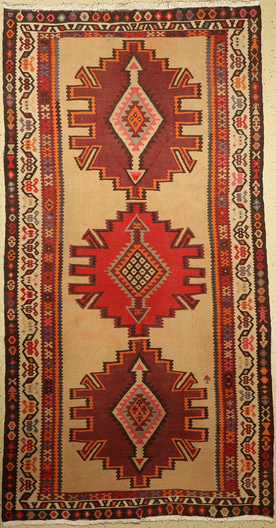 Bakhtiar Kelim alt, Persien, ca. 60 Jahre, Wolle auf Baumwolle, ca. 294 x 155 cm, EHZ: 2-3