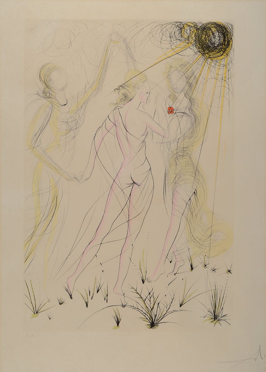 Salvador Dali, 1904-1989, Farblithografie, Erstausgabe, im Passepartout, unter Glas gerahmt, ca.51x71cm/80x60cm